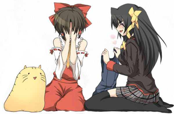 hakurei reimu, naoe riki, kurugaya yuiko, and doruji (touhou and 1 more) drawn by masayu
