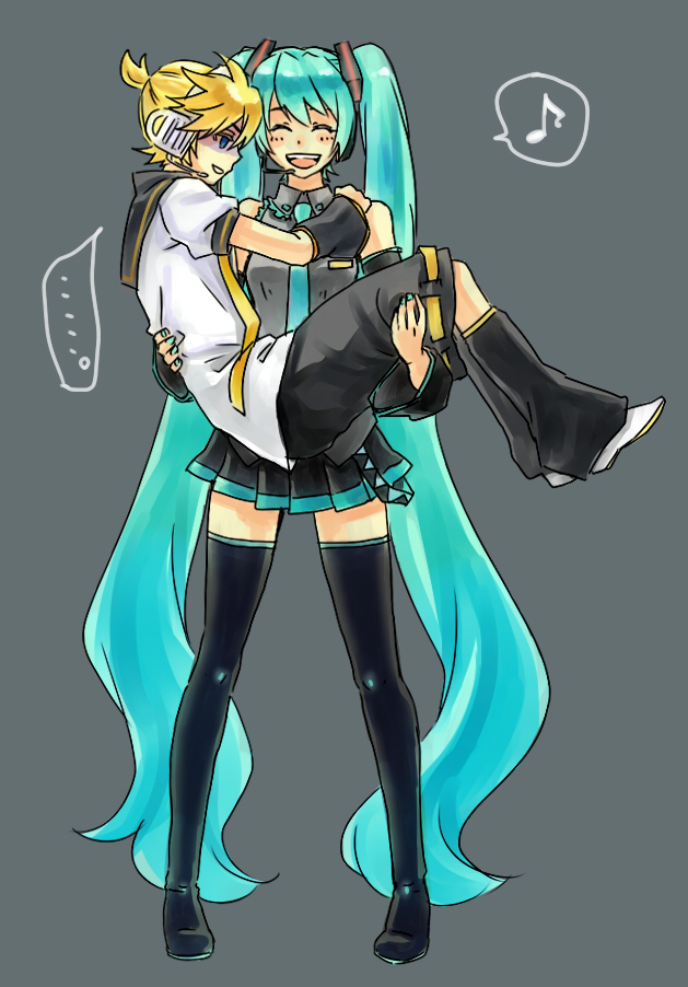 hatsune miku and kagamine len (vocaloid) drawn by jiroichi