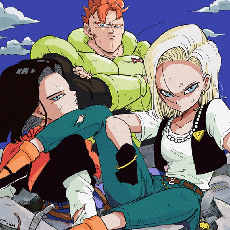 android 18, android 17, and android 16 (dragon ball and 1 more) drawn
