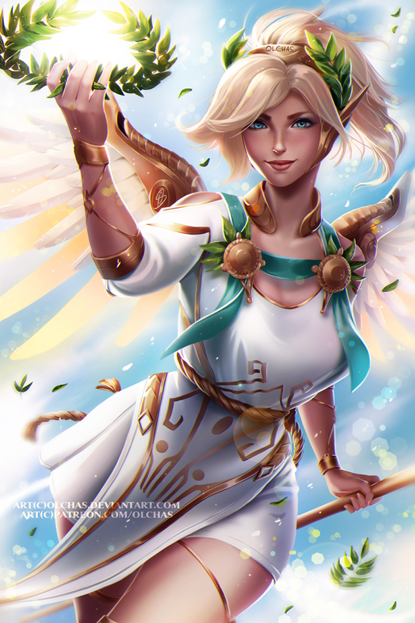 mercy and winged victory mercy (overwatch and 1 more) drawn by olchas