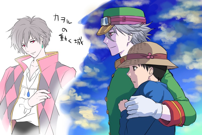 ikari shinji, nagisa kaworu, howl pendragon, and sophie hatter (neon genesis evangelion and 1 more) drawn by ris
