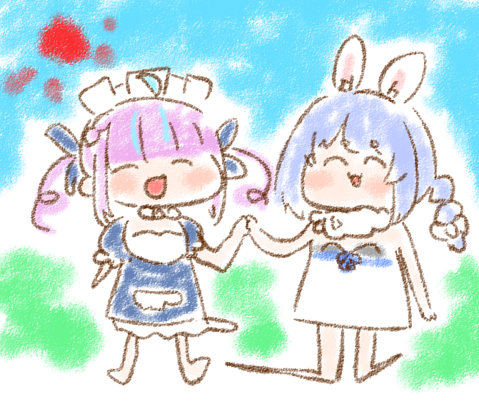 usada pekora and minato aqua (hololive) drawn by nekoyama