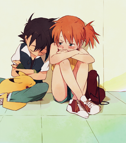 pikachu, ash ketchum, and misty (pokemon) drawn by ochappa