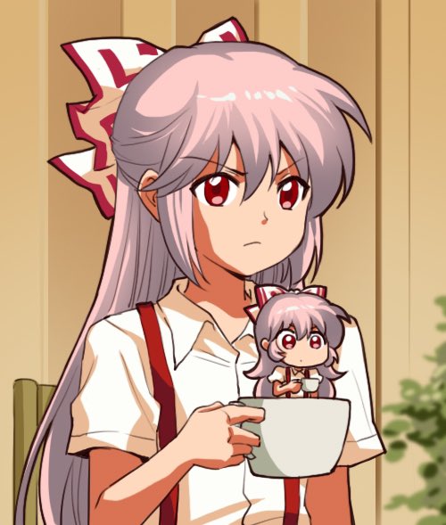 fujiwara no mokou and ikari shinji (touhou and 1 more) drawn by jokanhiyou