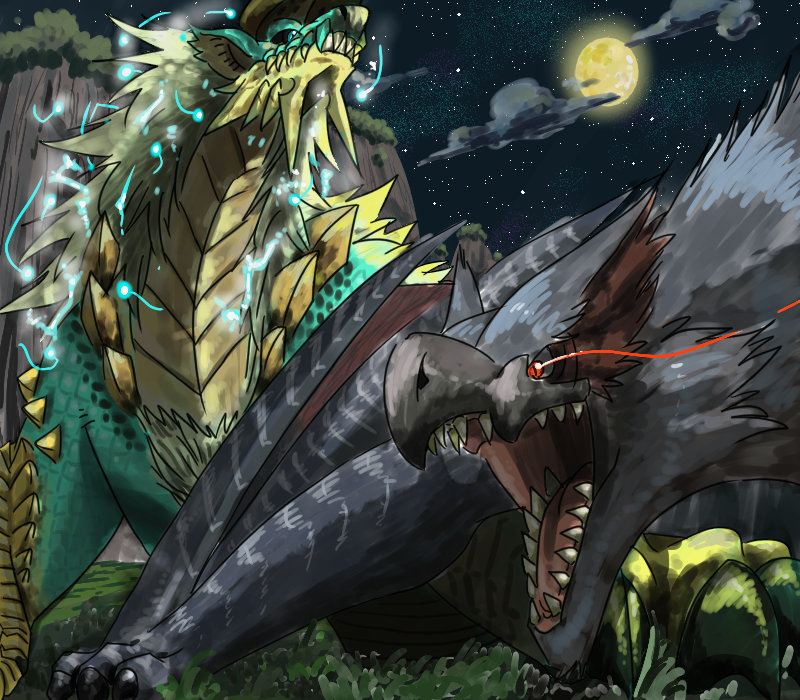 zinogre and nargacuga (monster hunter and 1 more) drawn by kai_(gunbollgx)