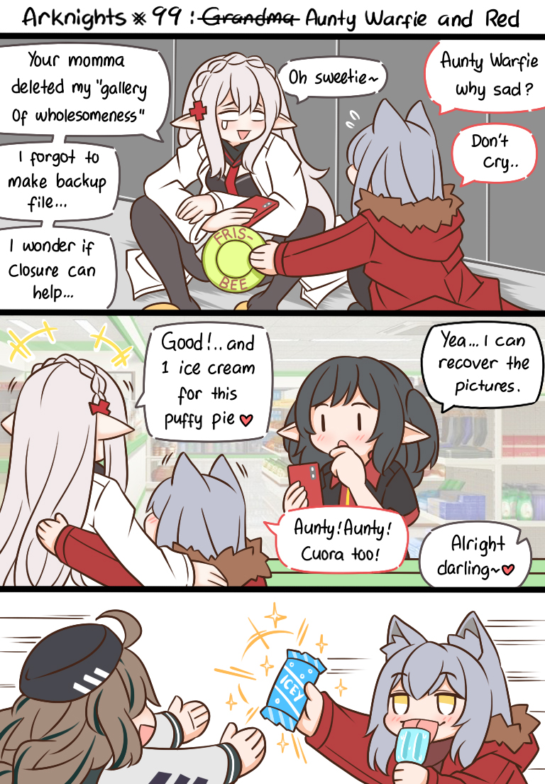 projekt red, warfarin, closure, and cuora (arknights) drawn by guin_guin