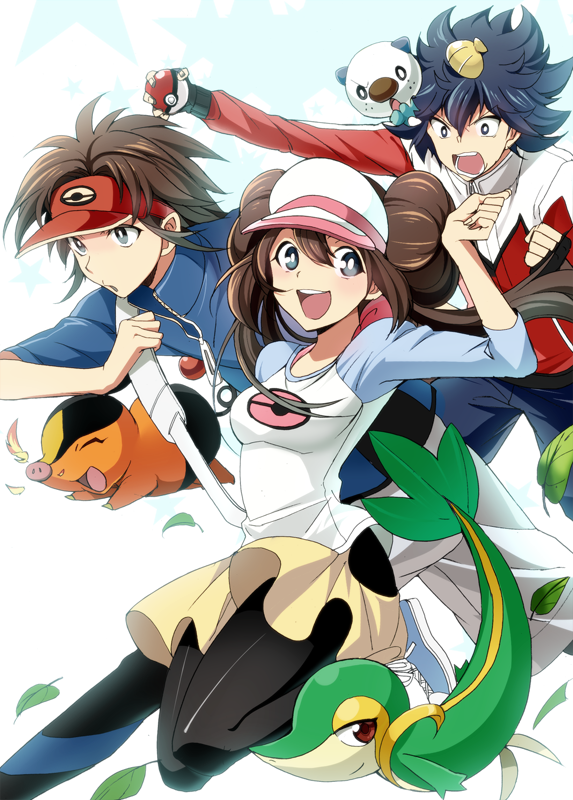 rosa, oshawott, snivy, tepig, nate, and 1 more (pokemon and 1 more) drawn by hirococo