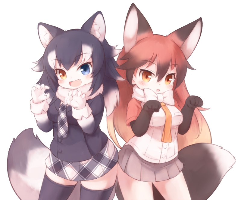 grey wolf and red fox (kemono friends) drawn by matsuu_(akiomoi)