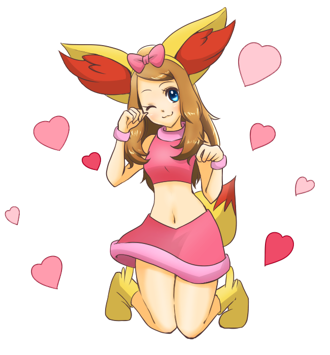 serena and fennekin (pokemon and 1 more) drawn by mikeko_(neko19920311)