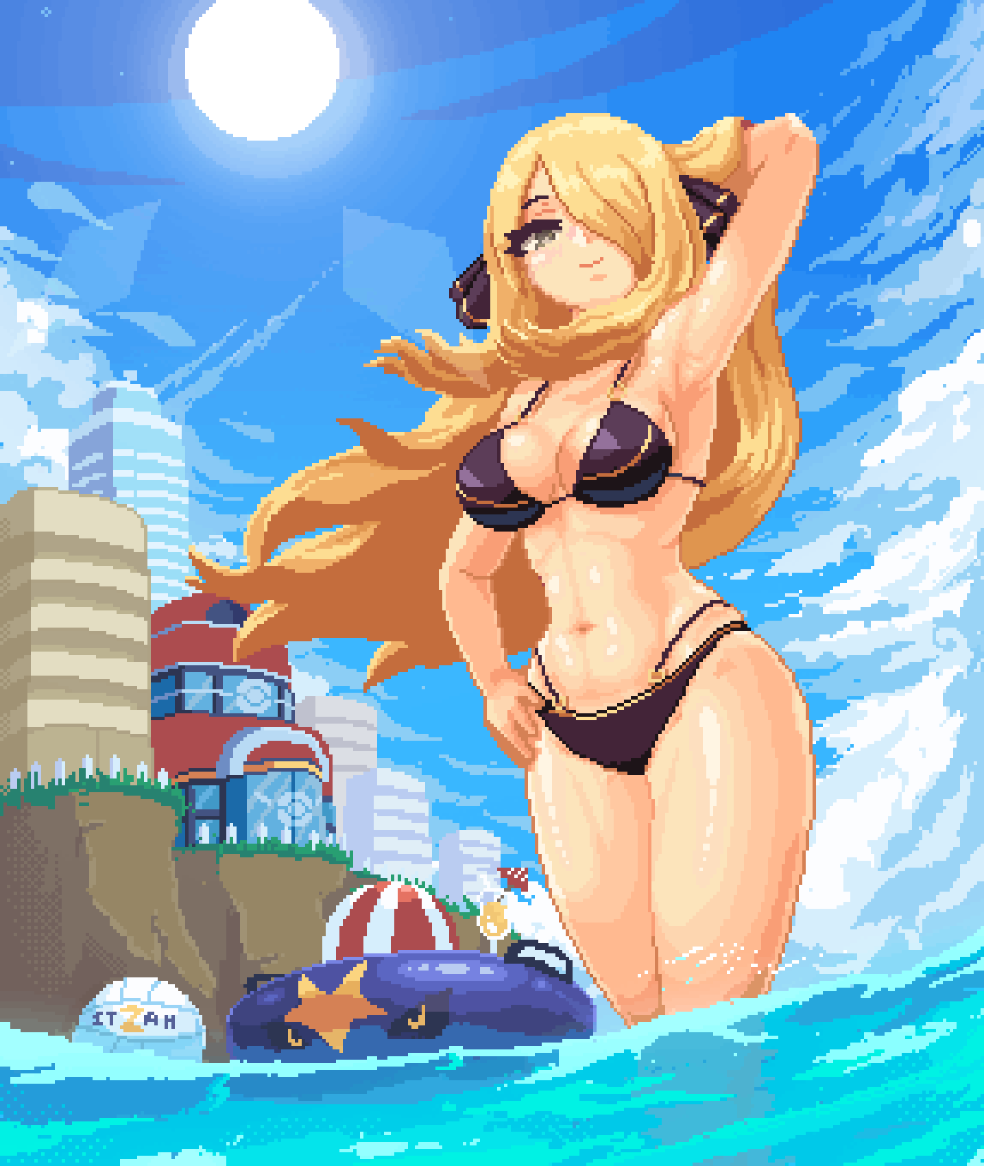 cynthia and garchomp (pokemon and 1 more) drawn by itzah