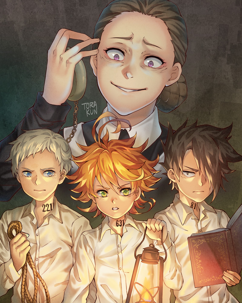 emma, norman, ray, and isabella (yakusoku no neverland) drawn by torakun14
