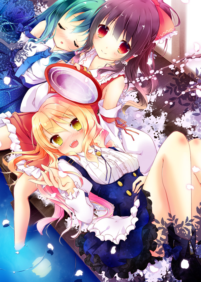 hakurei reimu, kirisame marisa, and kochiya sanae (touhou) drawn by nanamomo_rio