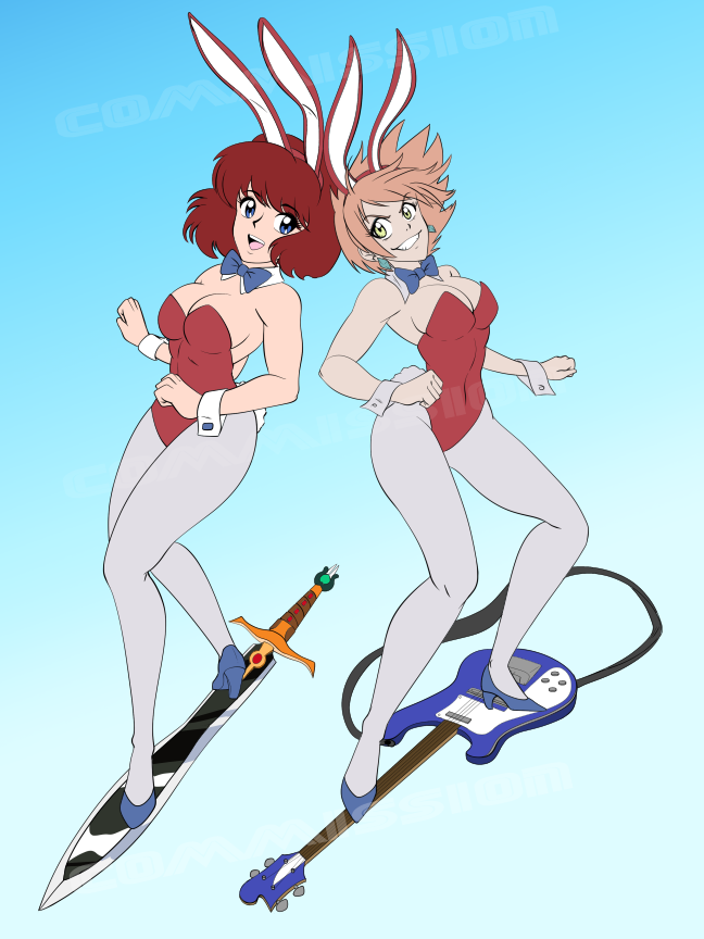 haruhara haruko and daicon bunny girl (flcl and 1 more) drawn by tedbob84