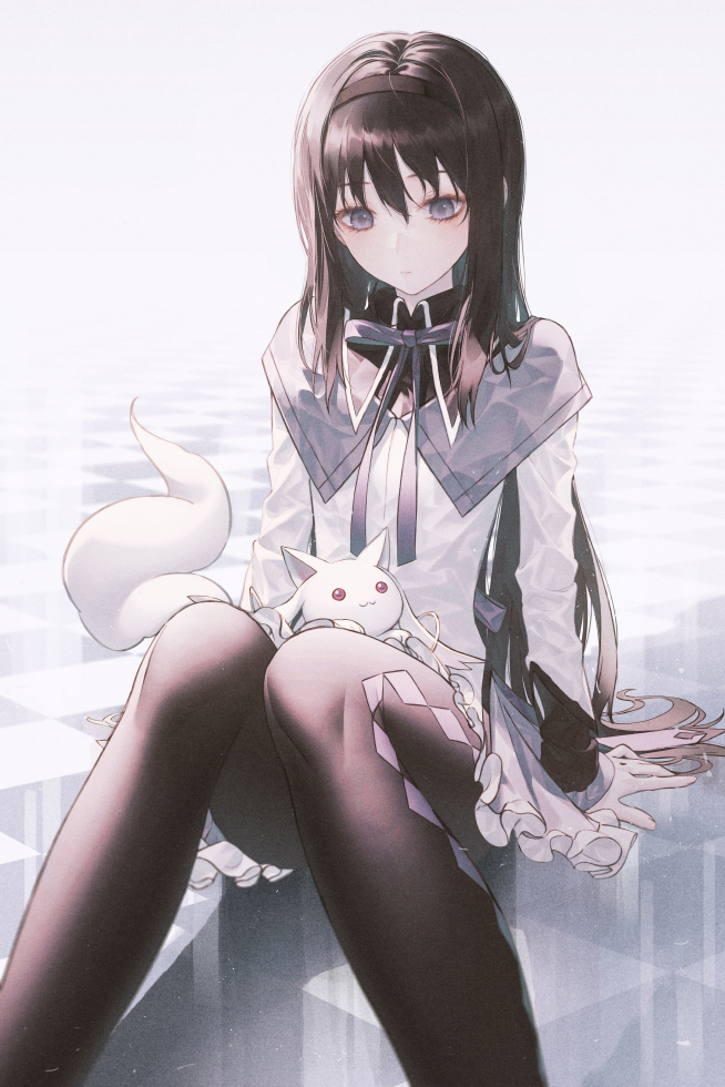 akemi homura and kyubey (mahou shoujo madoka magica) drawn by wanke