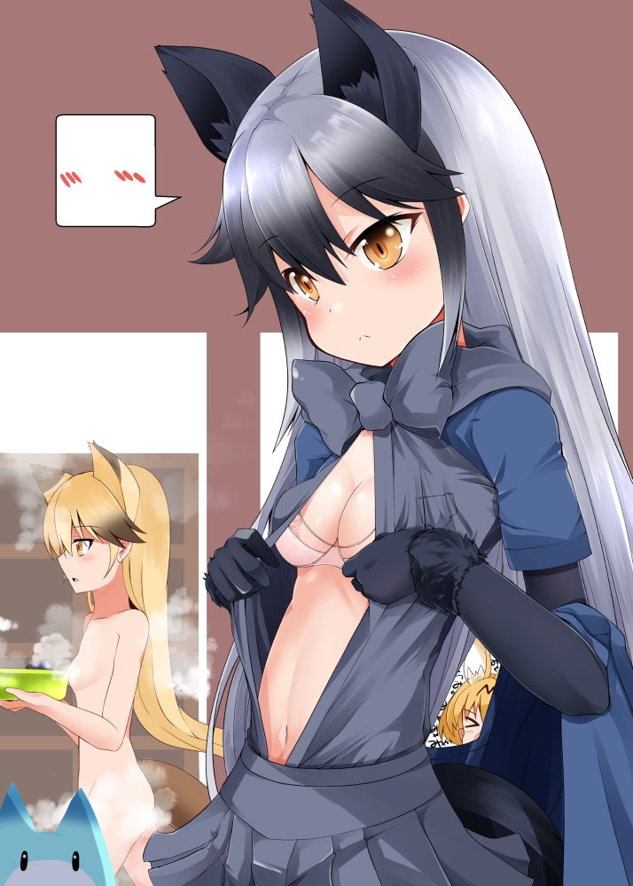 serval, lucky beast, silver fox, and ezo red fox (kemono friends) drawn by shirosuzu