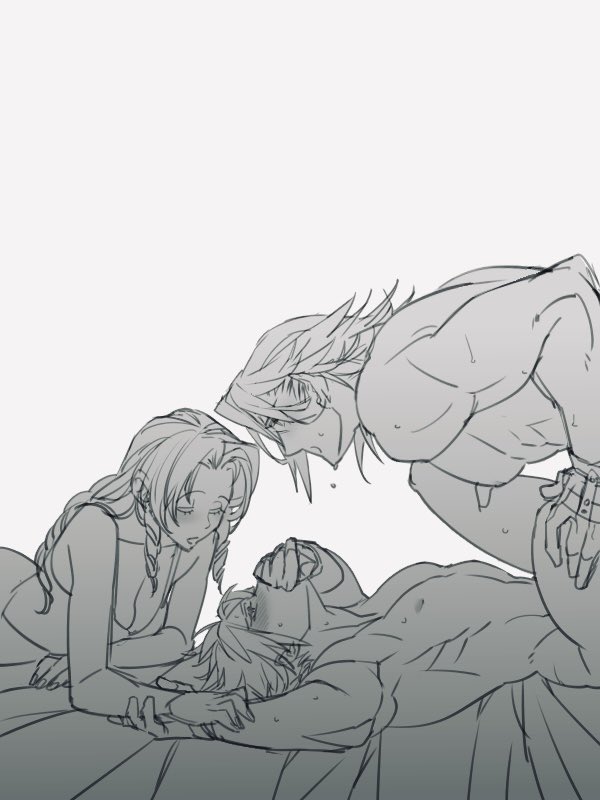 cloud strife, aerith gainsborough, and squall leonhart (final fantasy and 4 more) drawn by ryouto