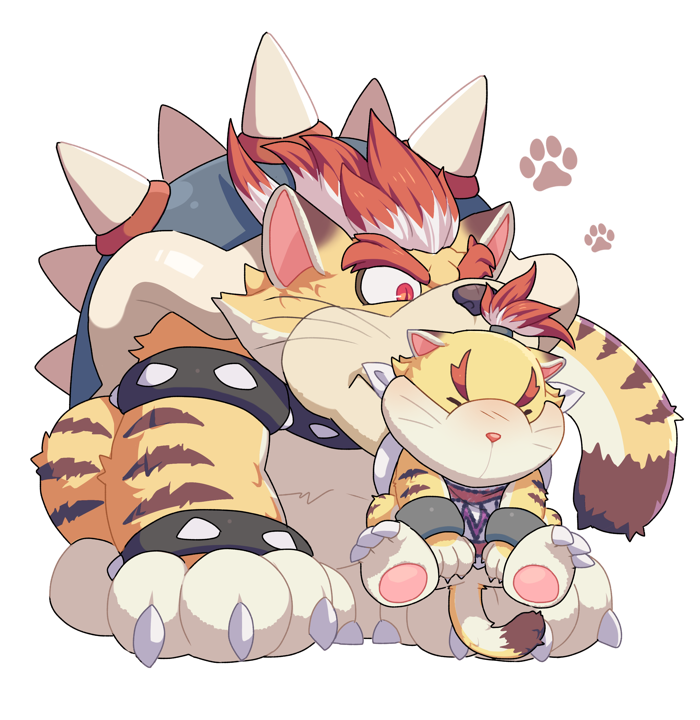 bowser, bowser jr., and meowser (mario and 1 more) drawn by hoshikuzu_pan