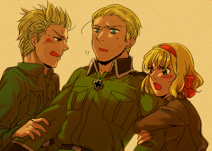 germany, belgium, and netherlands (axis powers hetalia) drawn by saku_(saku-maki)