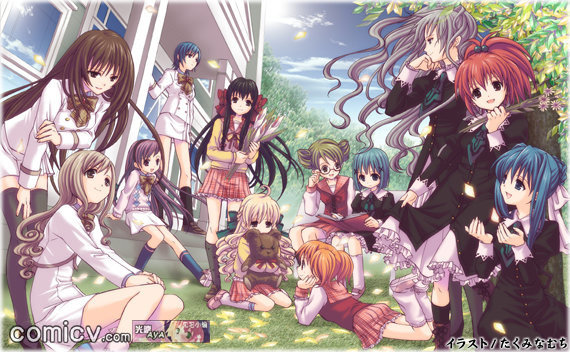 aoi nagisa, suzumi tamao, hanazono shizuma, nanto yaya, minamoto chikaru, and 7 more (strawberry panic!) drawn by takumi_namuchi
