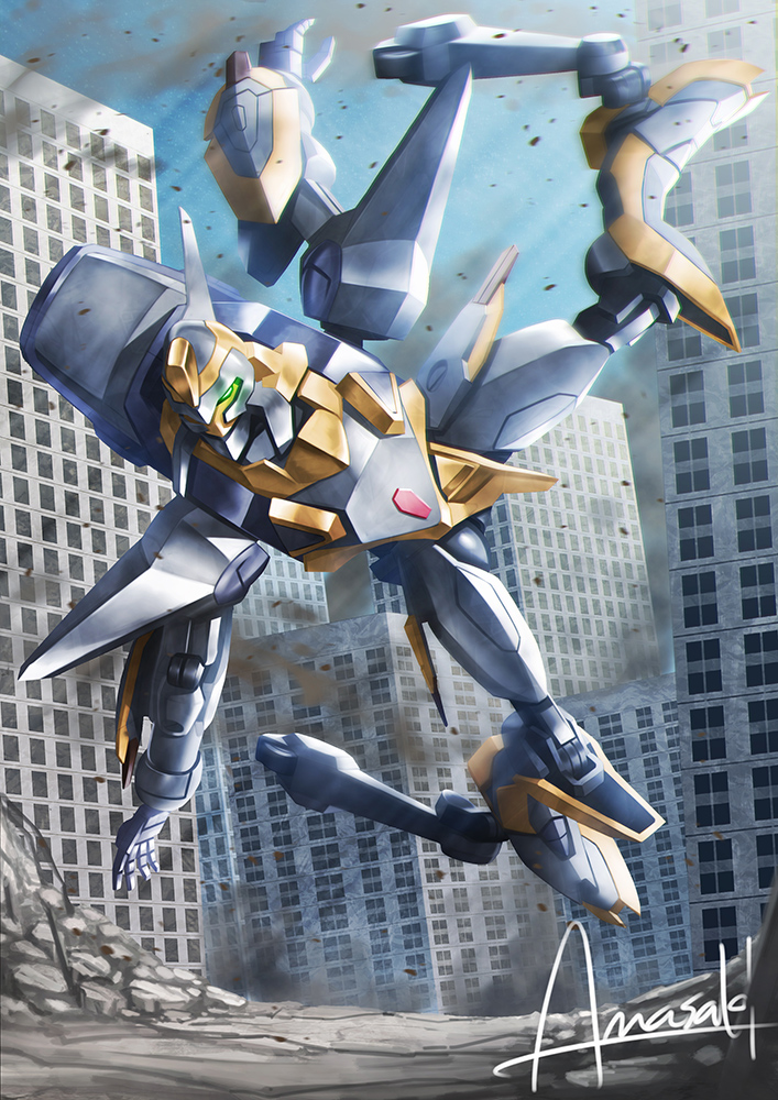 lancelot and lancelot z-01 (code geass) drawn by amasaki_yusuke