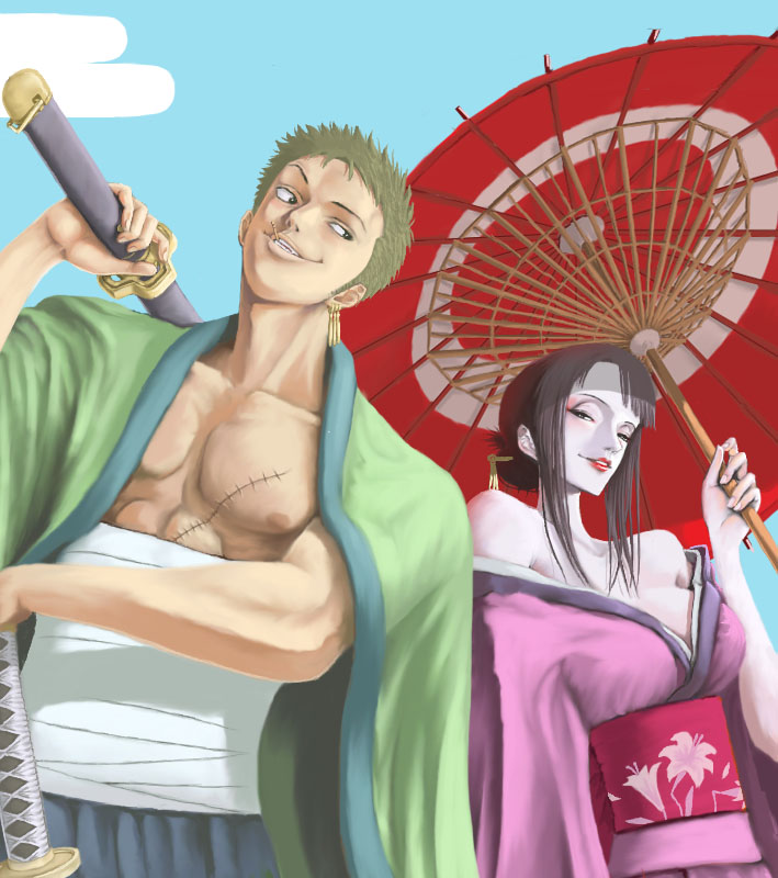 nico robin and roronoa zoro (one piece) drawn by zugan_(berugkamp)