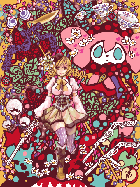 tomoe mami, charlotte, and pyotr (mahou shoujo madoka magica) drawn by le_chiyo
