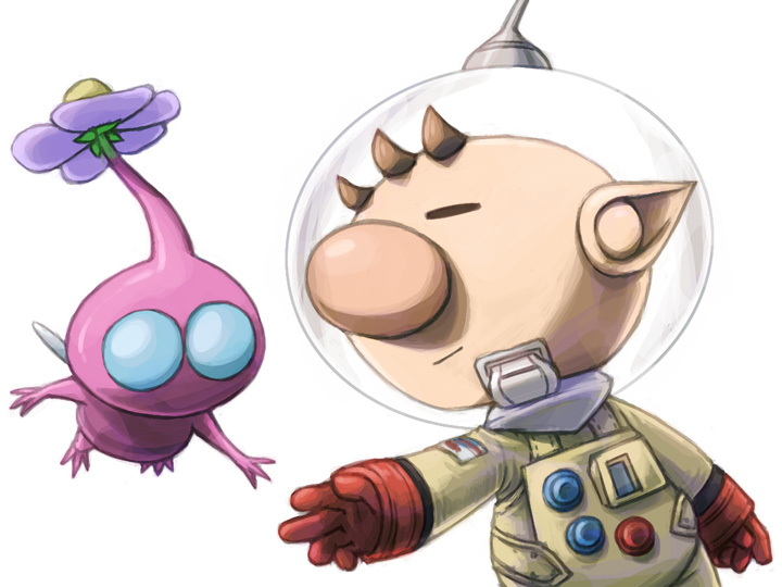 olimar and winged pikmin (pikmin) drawn by naru_(wish_field)