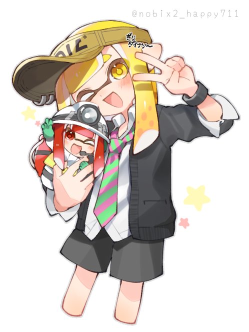 inkling player character and inkling girl (splatoon) drawn by nobix2_happy711