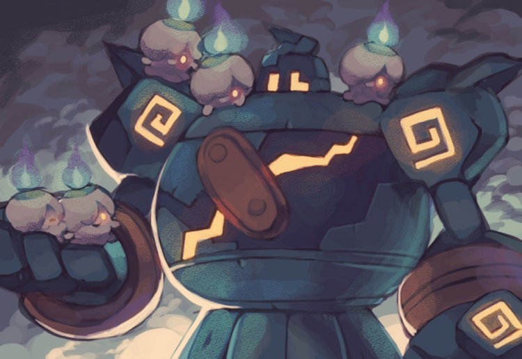litwick and golurk (pokemon) drawn by maru_(umc_a)
