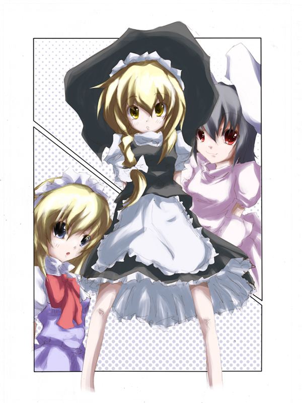 kirisame marisa, alice margatroid, and inaba tewi (touhou) drawn by remyu