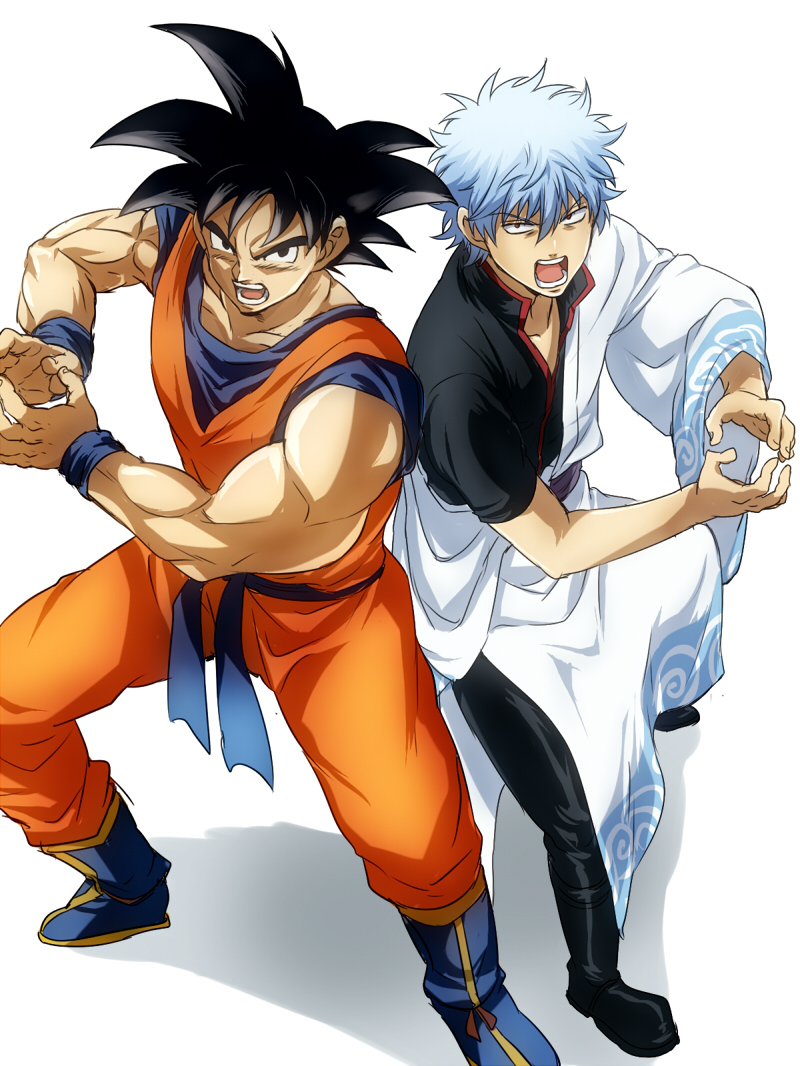 son goku and sakata gintoki (dragon ball and 2 more) drawn by maruki_(punchiki)