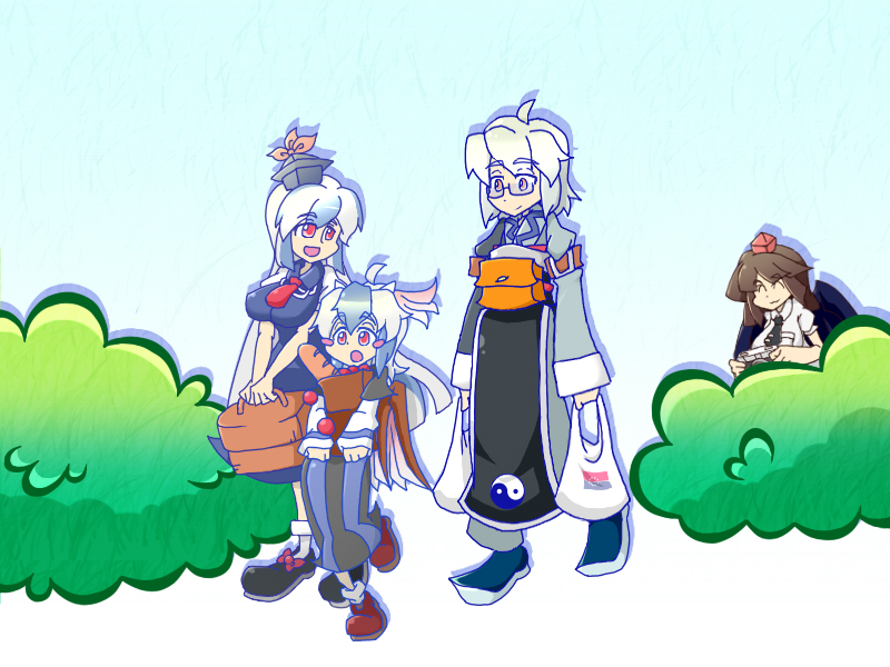 shameimaru aya, kamishirasawa keine, morichika rinnosuke, and tokiko (touhou) drawn by adenine_(artist)