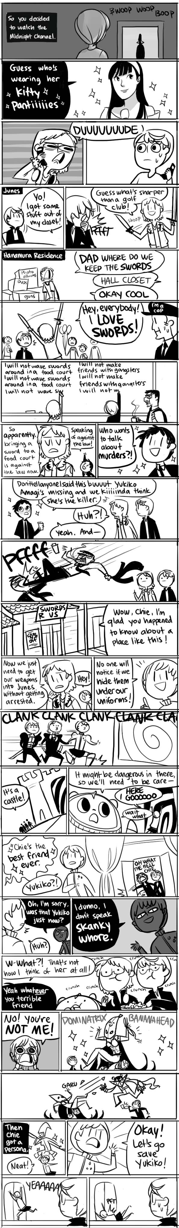 narukami yu, satonaka chie, amagi yukiko, hanamura yousuke, kuma, and 4 more (persona and 1 more) drawn by gigi_d.g.