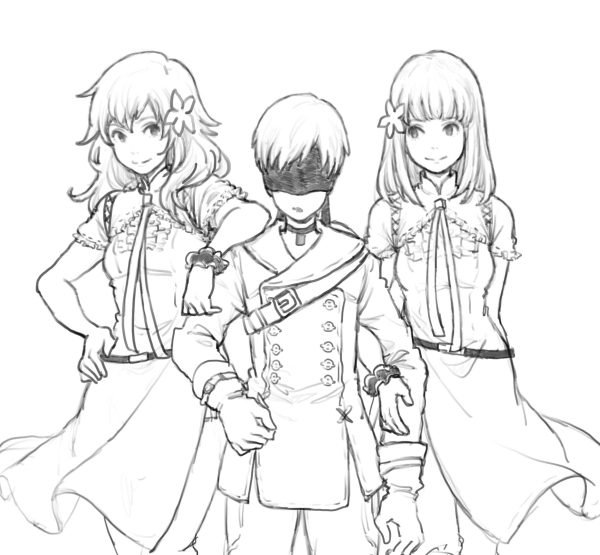 9s, devola, and popola (nier and 1 more) drawn by nage