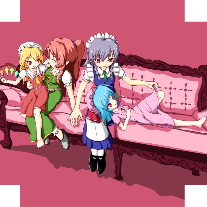 remilia scarlet, flandre scarlet, izayoi sakuya, and hong meiling (touhou) drawn by samurai_(kasizuki)