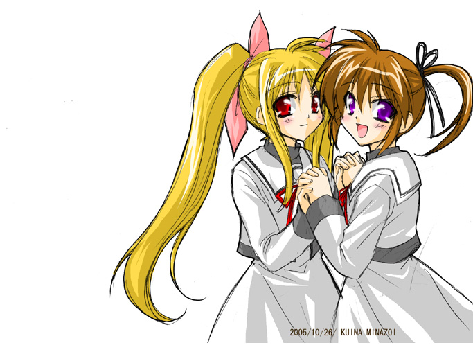 fate testarossa and takamachi nanoha (lyrical nanoha and 2 more) drawn by minazoi_kuina
