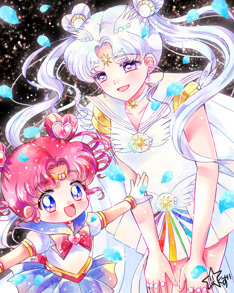 sailor cosmos, chibi chibi, and sailor chibi chibi (bishoujo senshi sailor moon and 1 more) drawn by hoshikuzu_(milkyway792)