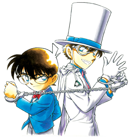 edogawa conan and kaitou kid (meitantei conan and 1 more) drawn by aoyama_goushou