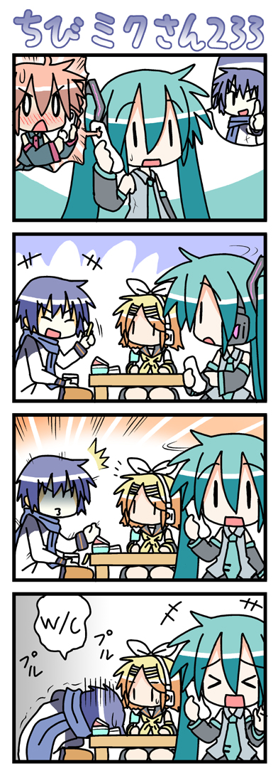 hatsune miku, kagamine rin, kasane teto, kaito, and chibi miku (vocaloid and 1 more) drawn by minami_(colorful_palette)