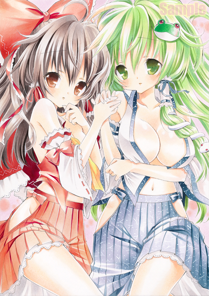 hakurei reimu and kochiya sanae (touhou) drawn by ayuayu_(chisuke_ayu)
