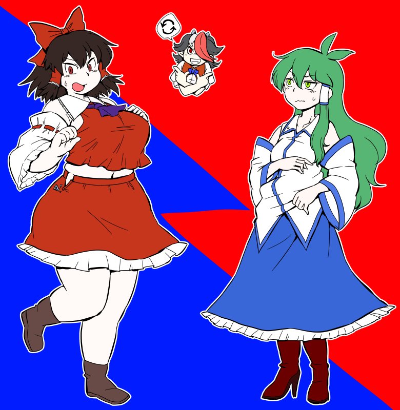 hakurei reimu, kochiya sanae, and kijin seija (touhou) drawn by nazotyu