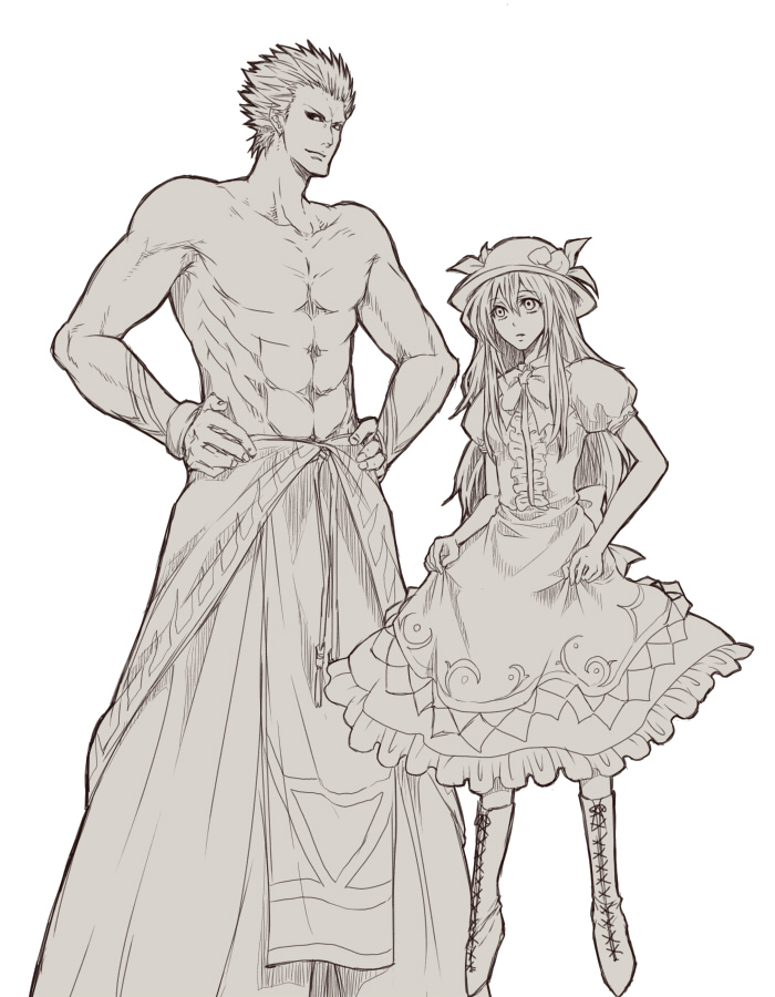 hinanawi tenshi and mukai (touhou and 2 more) drawn by mugennagi