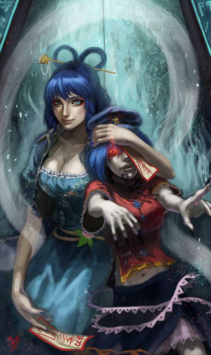 kaku seiga and miyako yoshika (touhou) drawn by rooxsa