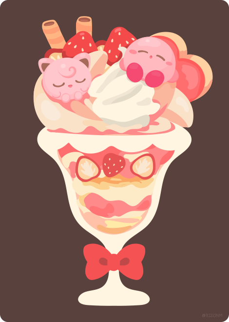 kirby and jigglypuff (pokemon and 1 more) drawn by rizu_(rizunm)