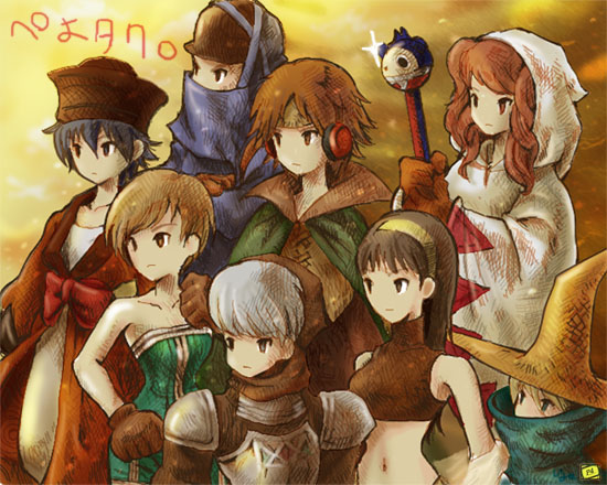 narukami yu, shirogane naoto, satonaka chie, kujikawa rise, amagi yukiko, and 8 more (final fantasy and 3 more) drawn by rasneko