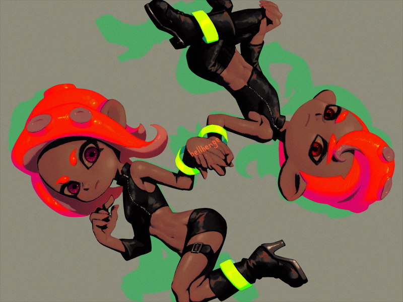 octoling player character, octoling girl, agent 8, and octoling boy (splatoon and 2 more) drawn by bellhenge