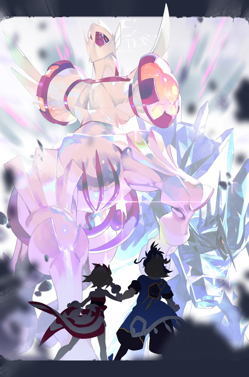 irida, adaman, dialga, and palkia (pokemon and 1 more) drawn by e_volution