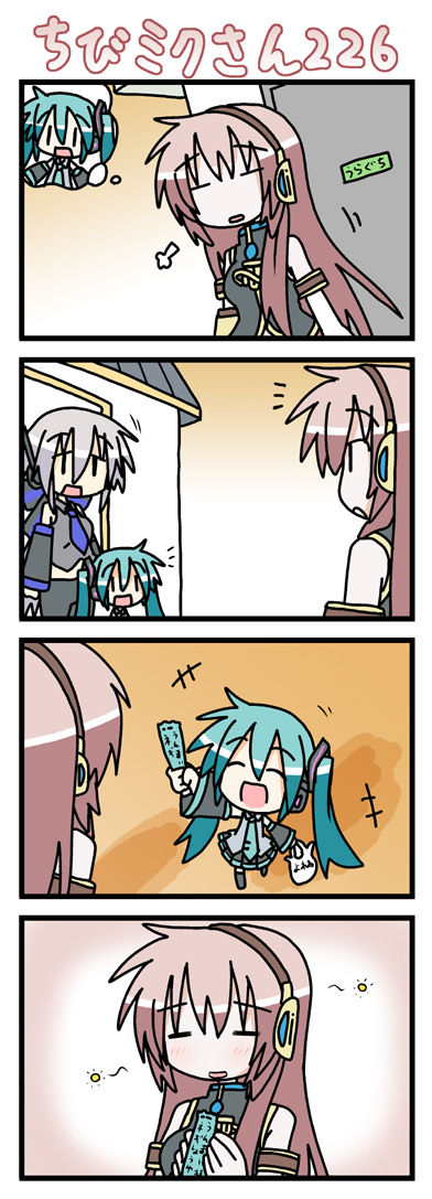 hatsune miku, megurine luka, yowane haku, and chibi miku (vocaloid) drawn by minami_(colorful_palette)