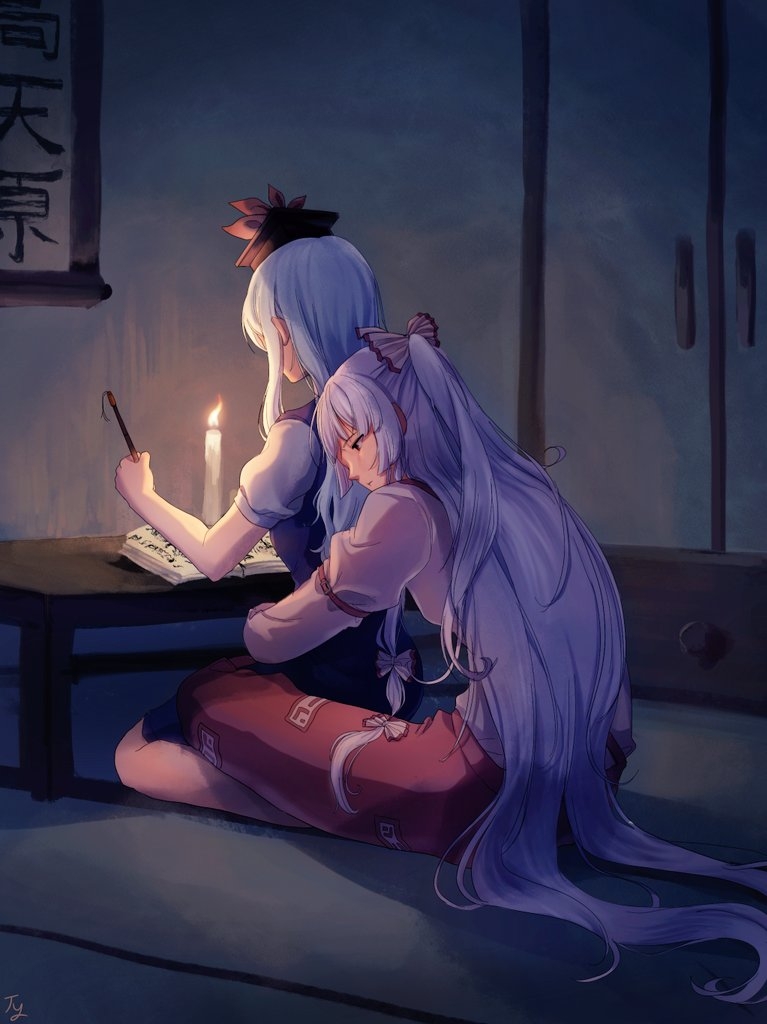 fujiwara no mokou and kamishirasawa keine (touhou) drawn by elosia