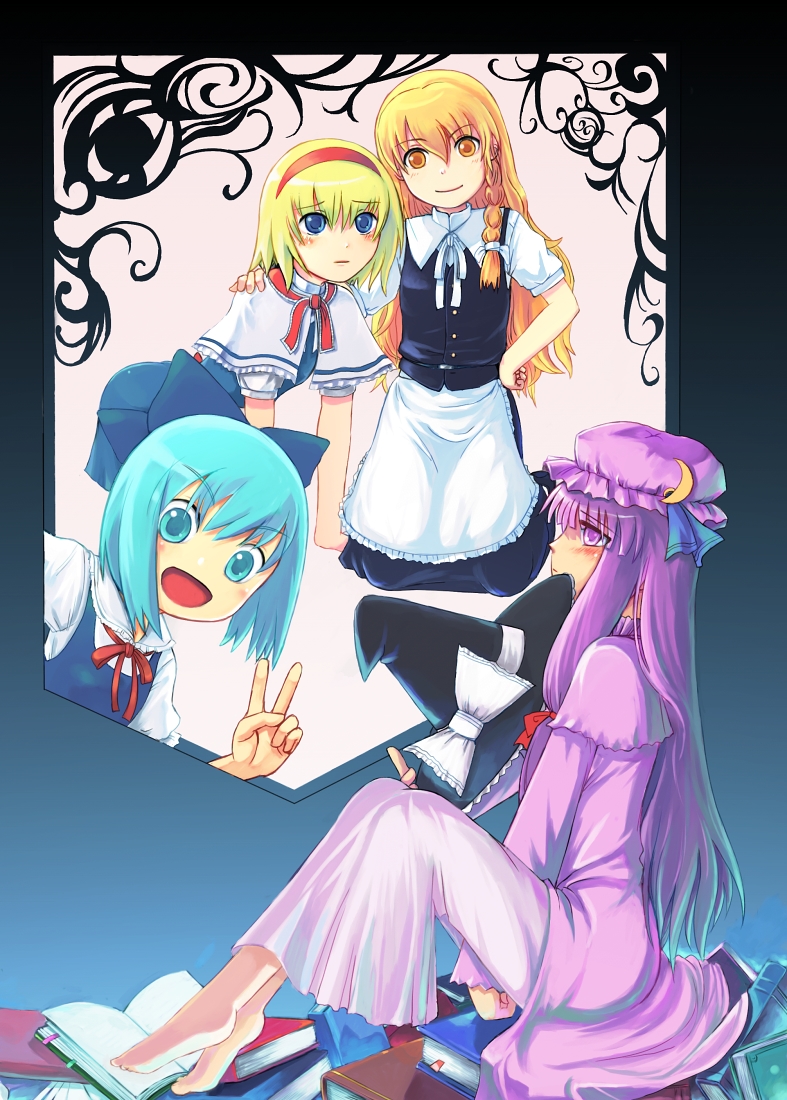 kirisame marisa, cirno, alice margatroid, and patchouli knowledge (touhou) drawn by nanatsuki